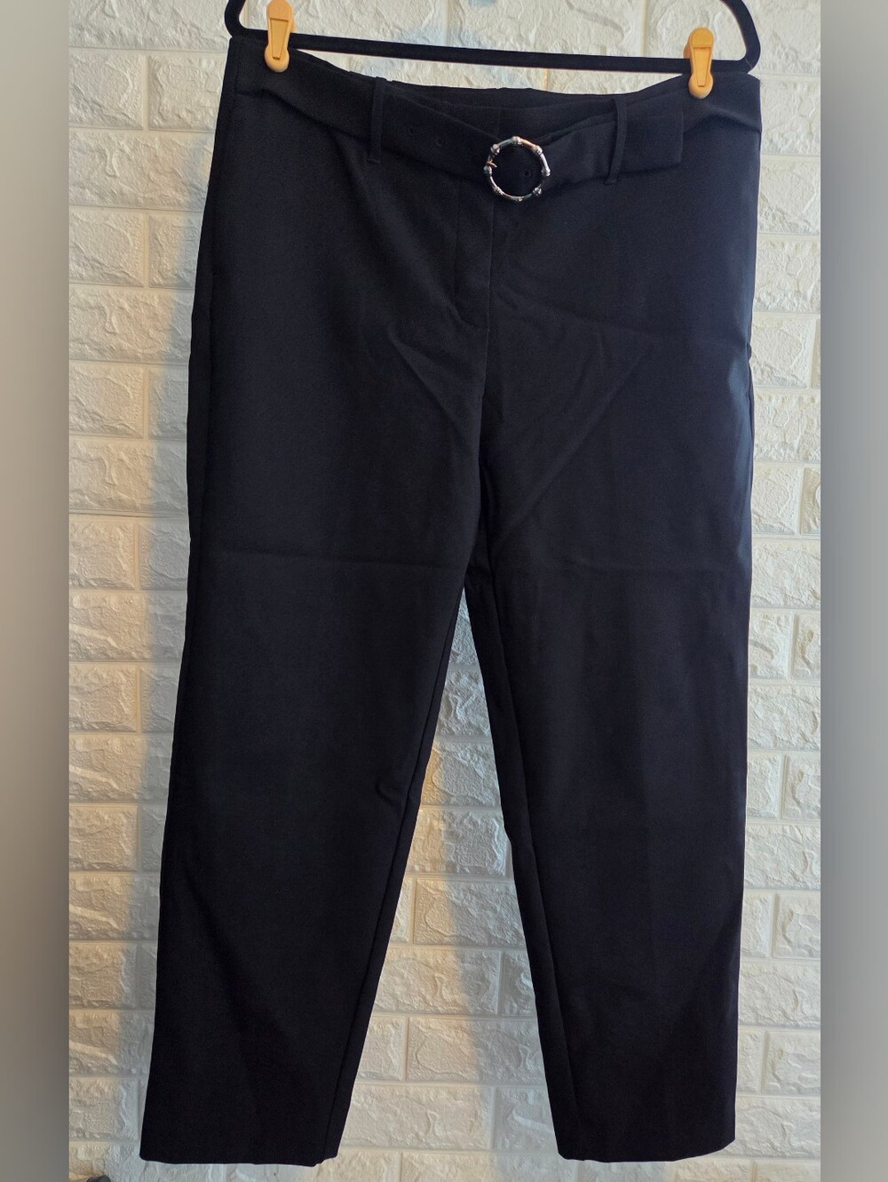 Rachel Zoe Black High-Rise Tailored Pants with Round Buckle Pull On Stretch